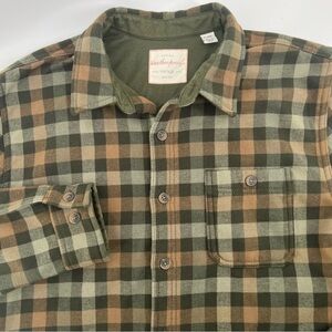 Men’s Flannel Jacket XL Green Brown Weatherproof Brand Lightweight Grandpa Style